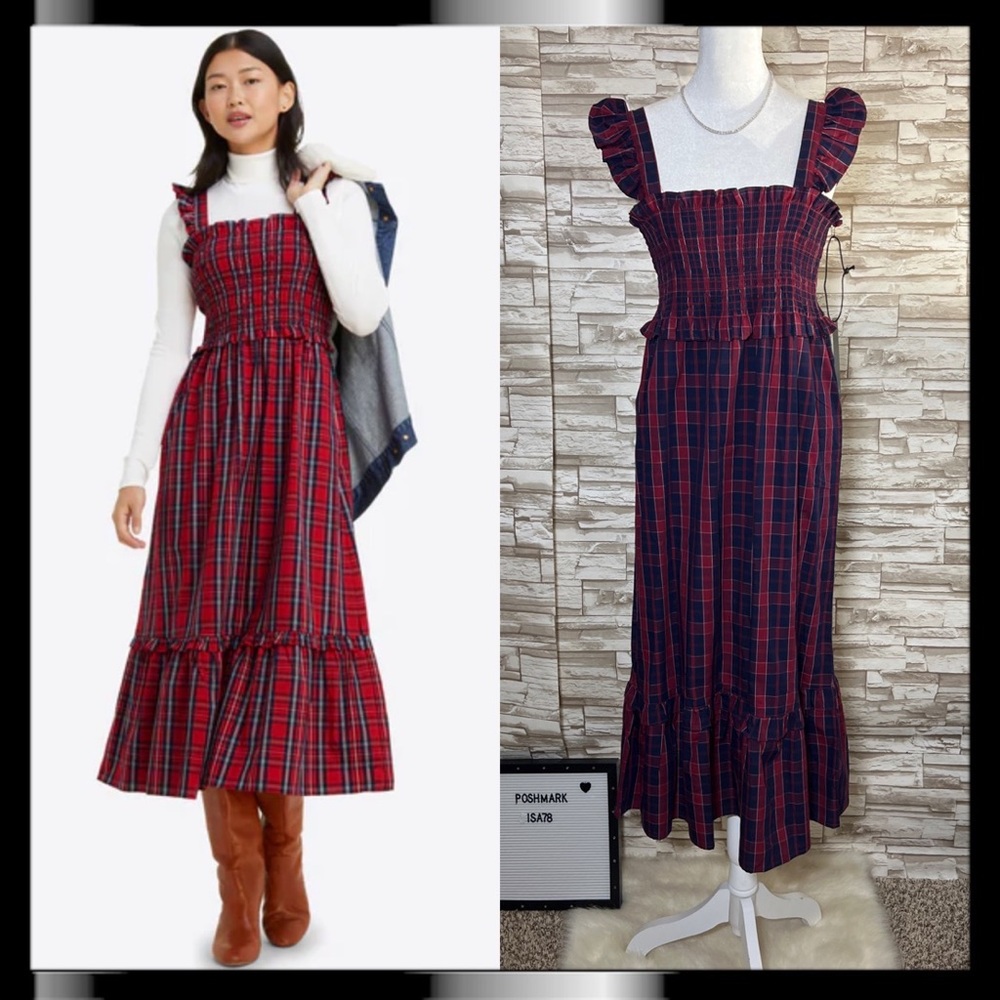 Nicole Miller Red Plaid Midi Dress